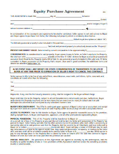 printable equity purchase agreement