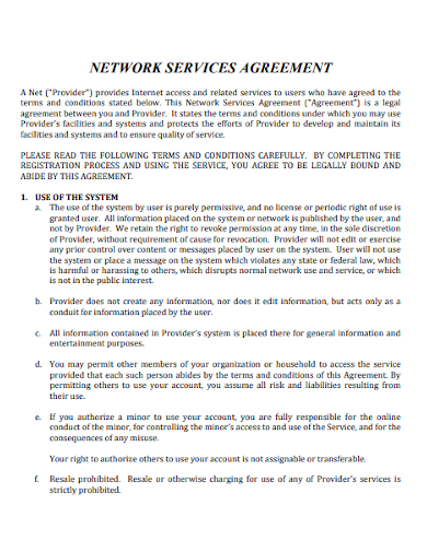 printable network services provider agreement