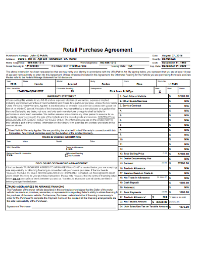 printable retail purchase agreement