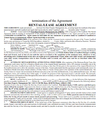 printable termination of rental lease agreement