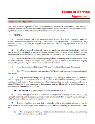 printable terms of service agreement
