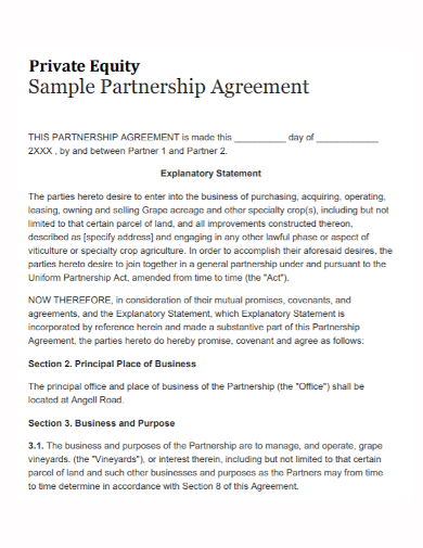 private equity partnership agreement