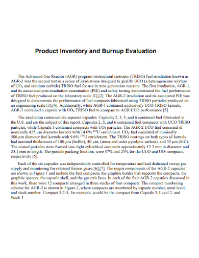product inventory and burnup evaluation