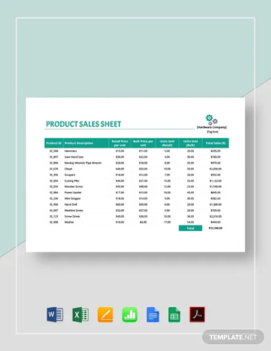 product sales sheet template