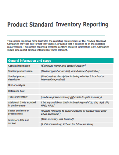 product standard inventory reporting