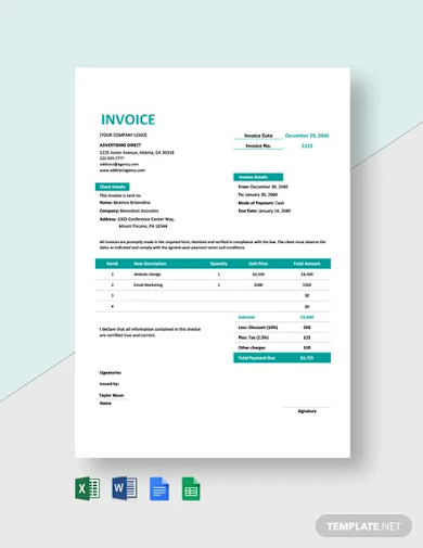 professional agency invoice template