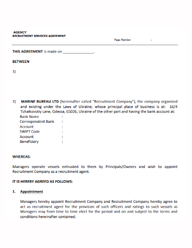 professional recruitment agency agreement