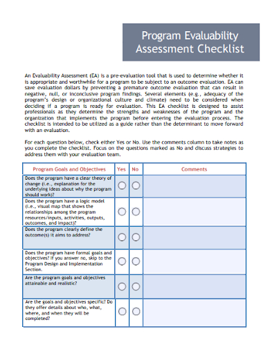 program evaluability assessment checklist