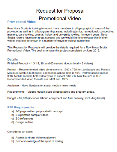 promotional video reqest for proposal