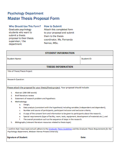 psychology department master thesis proposal form