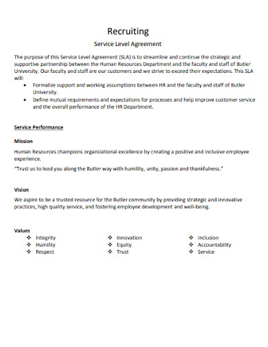 recruiting strategic service level agreement