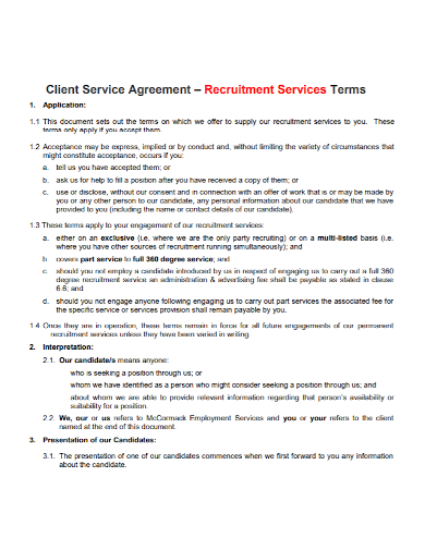recruitment client services agreement