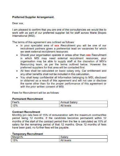 recruitment preferred supplier arrangement agreement