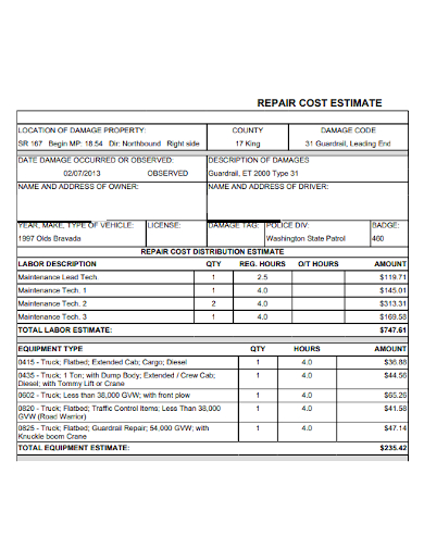 repair cost estimate