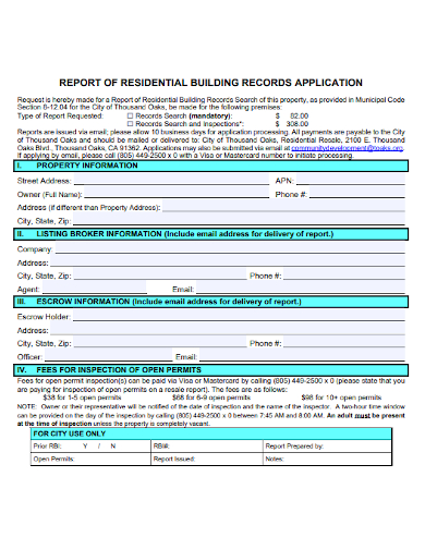 report of residential building records application