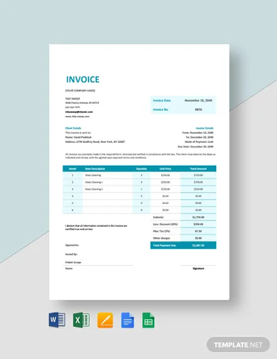 residential cleaning invoice template