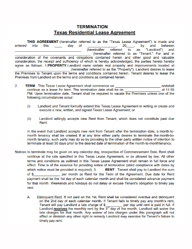 residential tenant termination of lease agreement