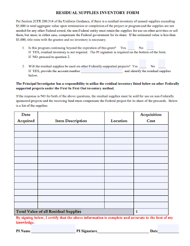 residual supply inventory form