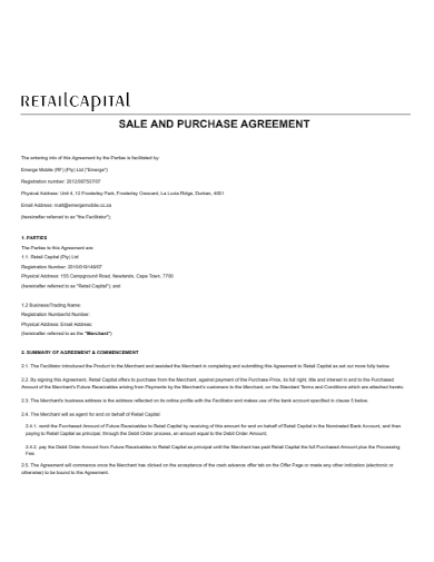 retail capital sale purchase agreement