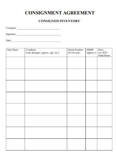 retail consignment inventory agreement