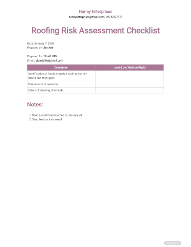 roofing risk assessment checklist template