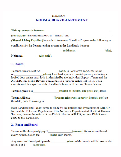 room and board tenancy agreement