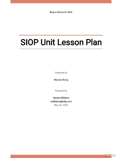 siop unit lesson plan template