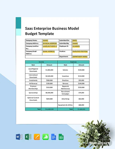 saas enterprise business model budget template