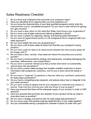 sales readiness checklist