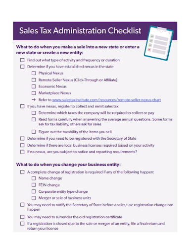 sales tax administration checklist