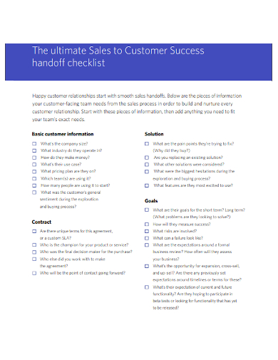 sales to customer success handoff checklist