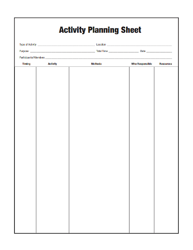 sample activity planning sheet