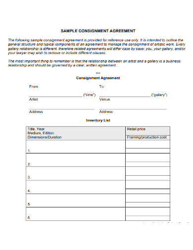 sample artist consignment agreement