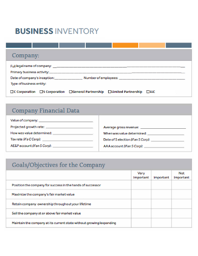 sample business inventory