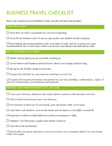sample business travel planning checklist