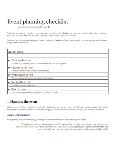 sample corporate event planning checklist