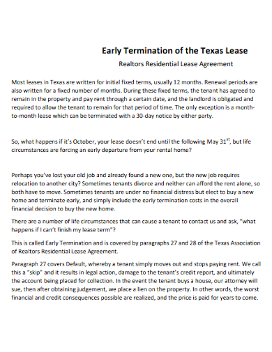 sample early termination of lease agreement