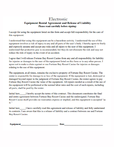 sample electronic equipment liability agreement