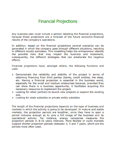 sample financial projections
