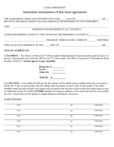 sample immediate termination of lease agreement