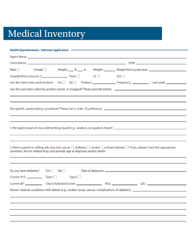sample medical inventory