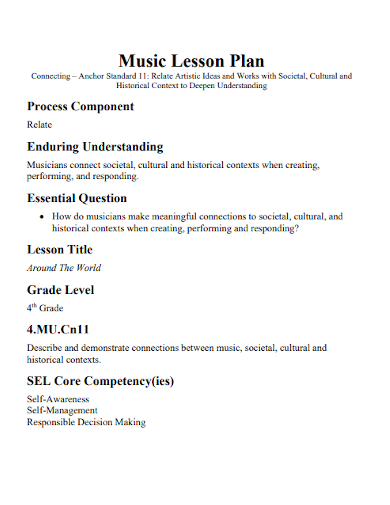 sample music lesson plan