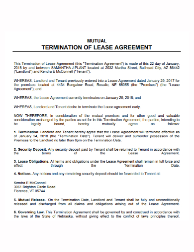 sample mutual lease termination agreement