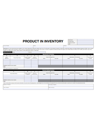 sample product inventory