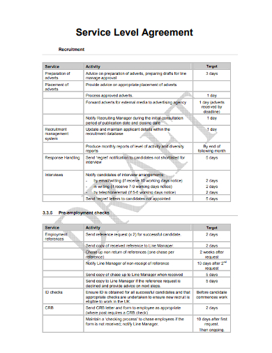 sample recruiting service level agreement