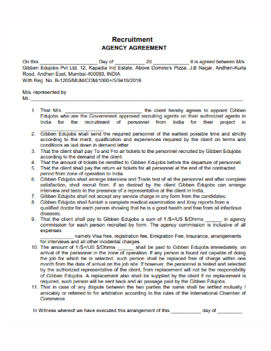 sample recruitment agency agreement