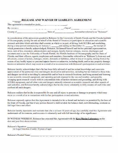 sample release and waiver of liability agreement