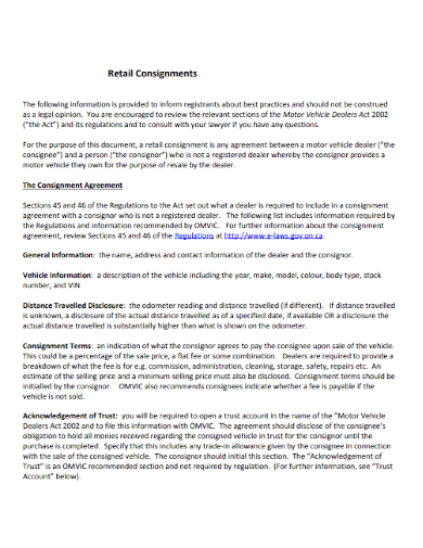 sample retail consignment agreement