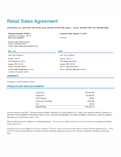 sample retail sales agreement