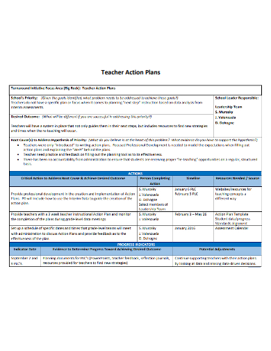 sample teacher action plan